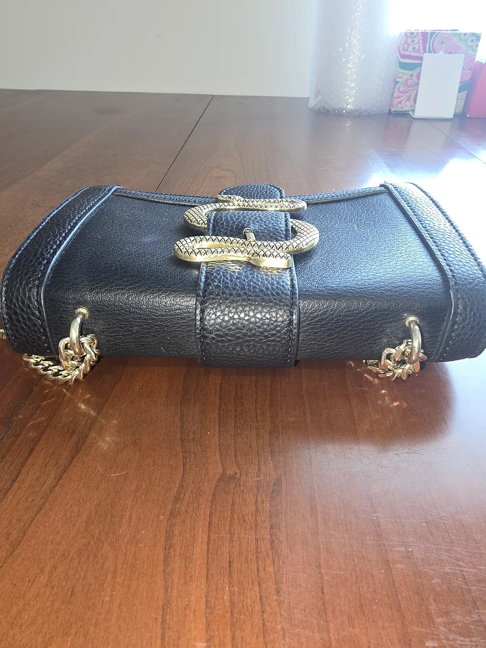 Express Black Leather Chain Shoulder Bag with Gold Snake 🐍Accent, Like New